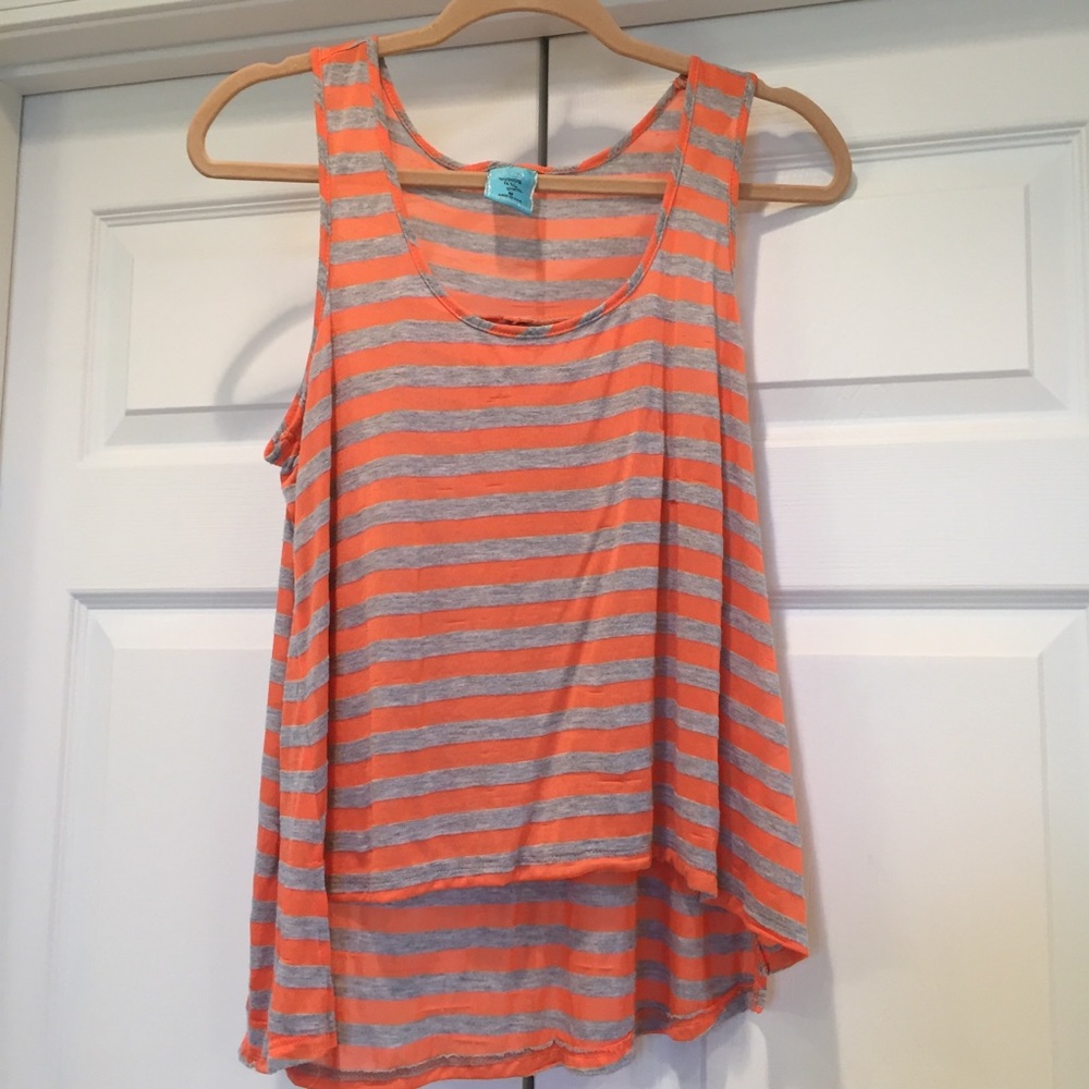 h.i.p. Grey & Orange Striped Hi-Low Top Medium
